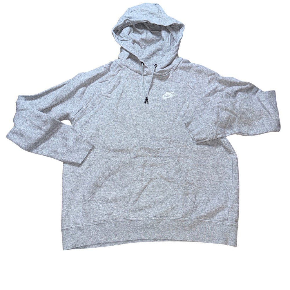 Nike Hoodie Size Medium Grey Pullover Sportswear Essential Logo Raglan Sleeve